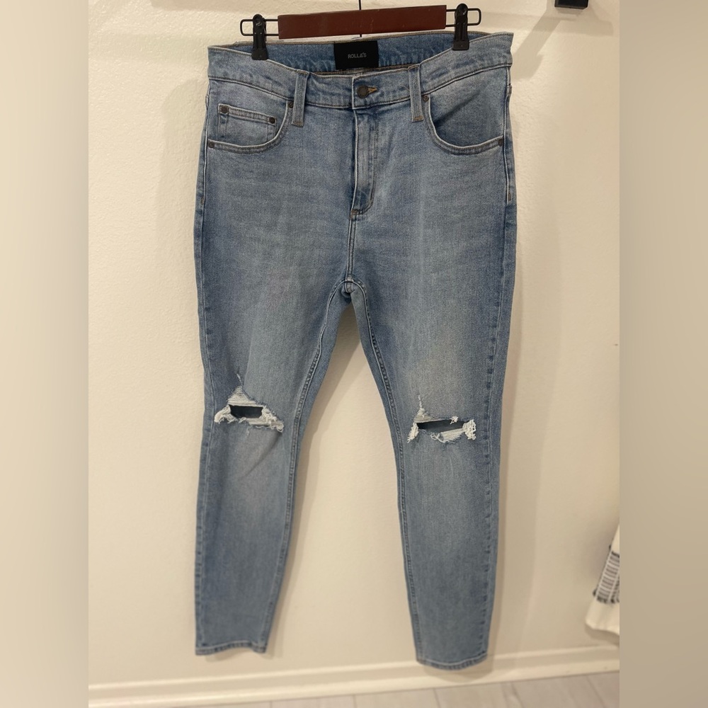 Rolla’s Stinger In V8 Bleach Destroy Skinny Fit Denim Jeans Men’s Size 34W 32L